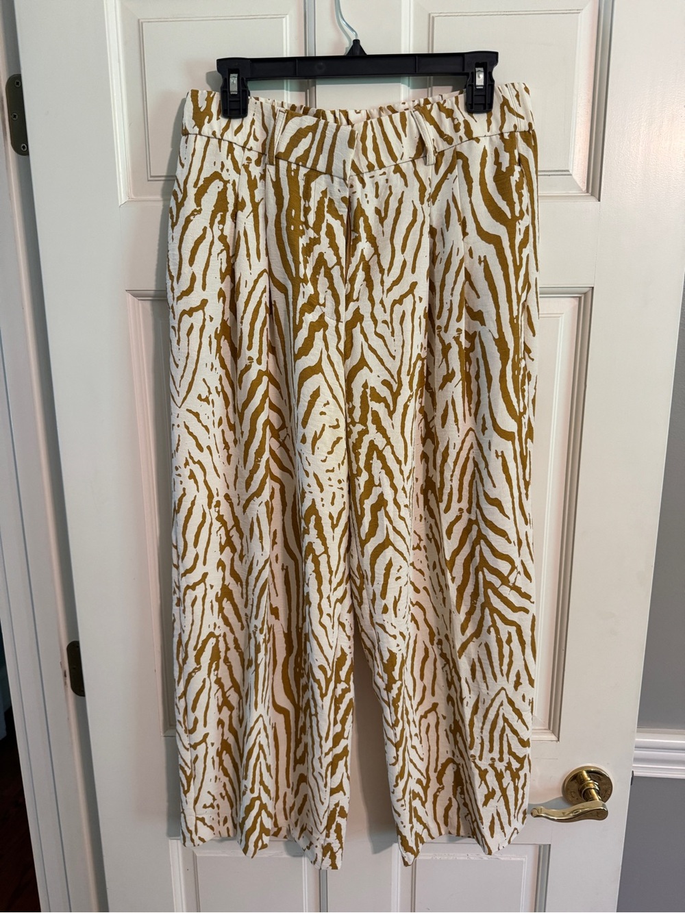 White and Mustard Patterned Wide Leg Pants